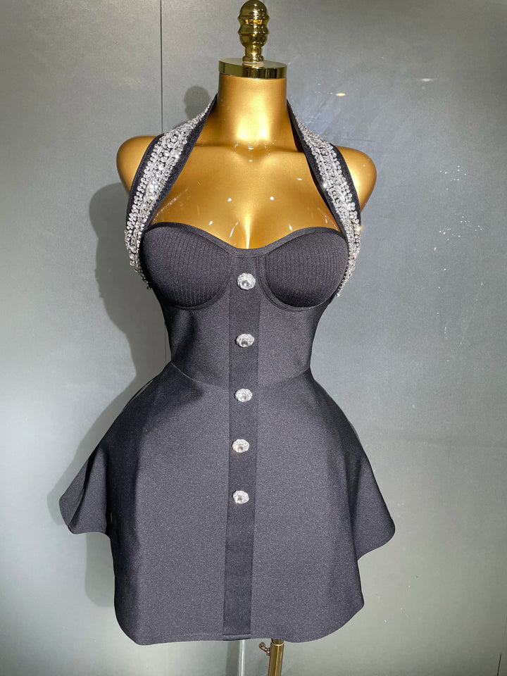 Stunning Black Sequin Off Shoulder Crystal Slim