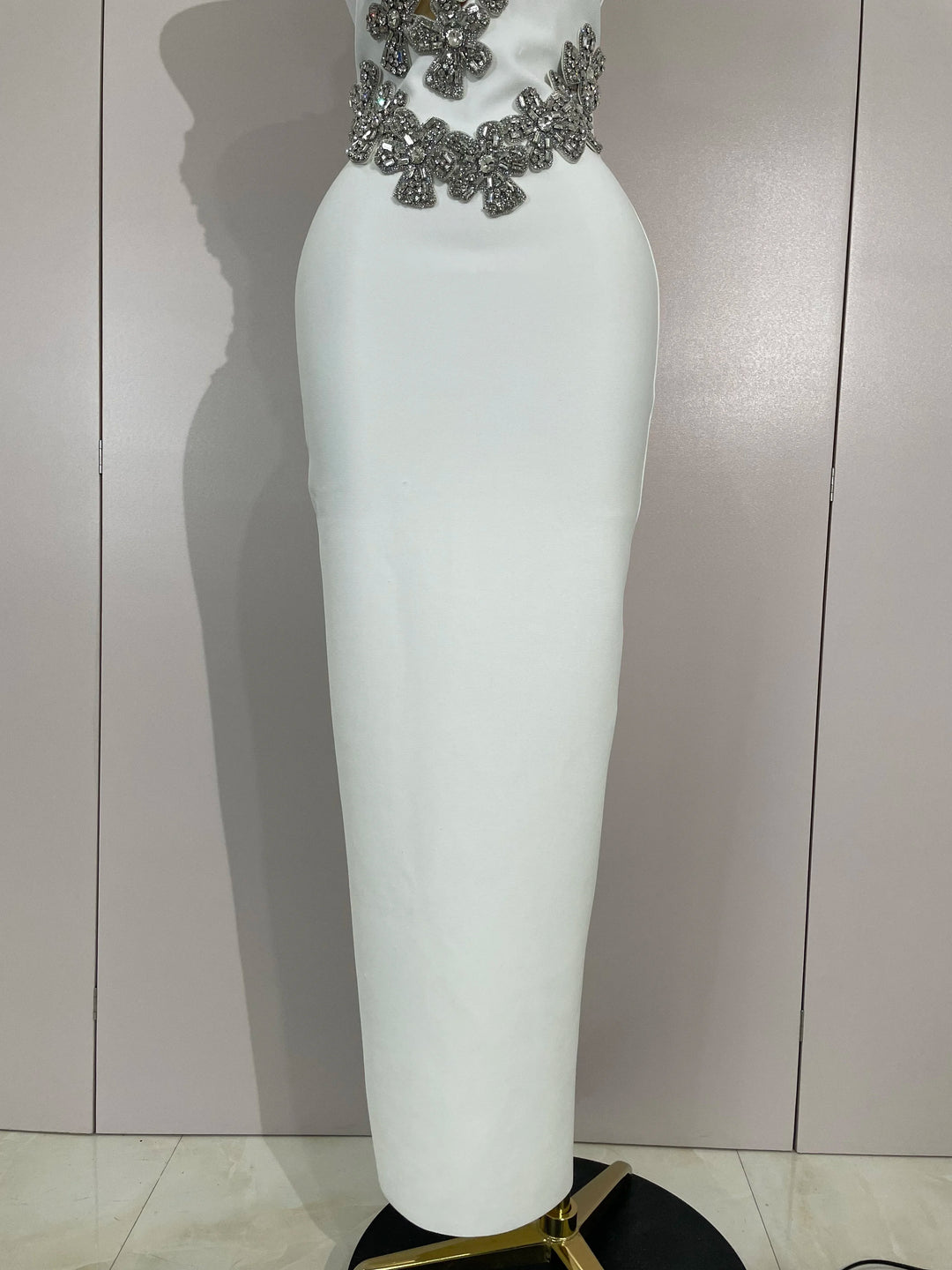 White Sparkly Crystal Diamond Backless Bodycon
