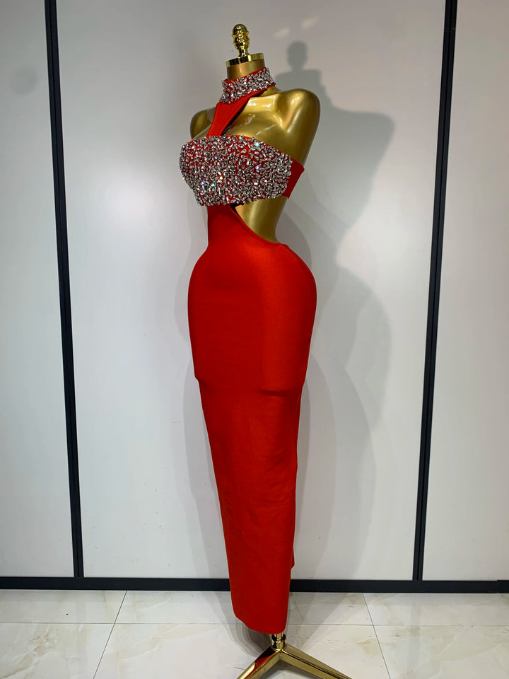 Luxury Black Crystal Beaded Evening Gown Limited