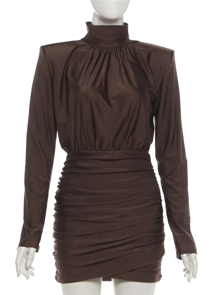 Nibber Exclusive Peach Ruched Turtleneck Bodycon
