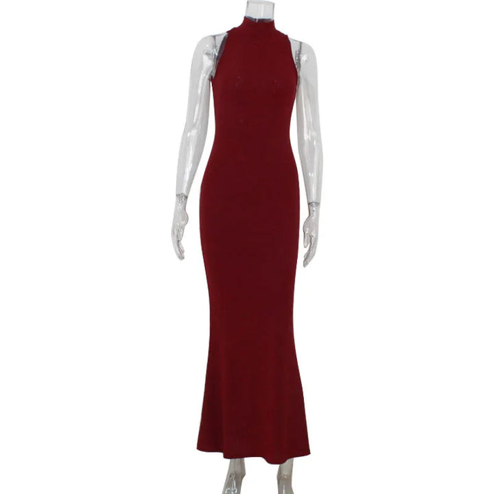 Exclusive Red Sequin Sleeveless Maxi Knit Bodycon