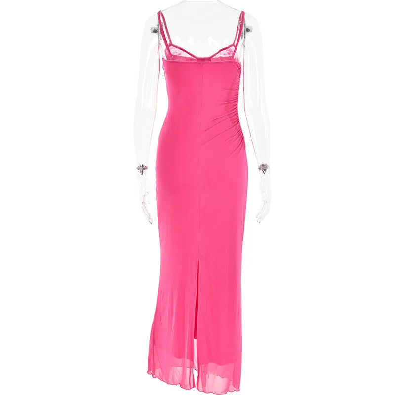 Elegant Backless Mozision Mesh Maxi Dress For