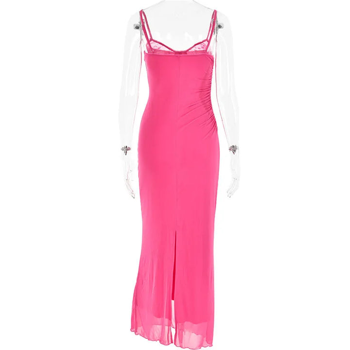 Elegant Backless Mozision Mesh Maxi Dress For