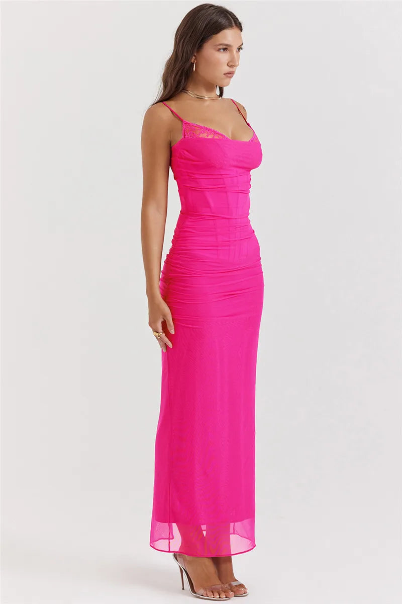 Elegant Backless Mozision Mesh Maxi Dress For
