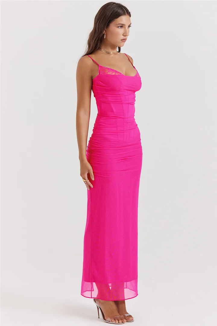 Elegant Backless Mozision Mesh Maxi Dress For