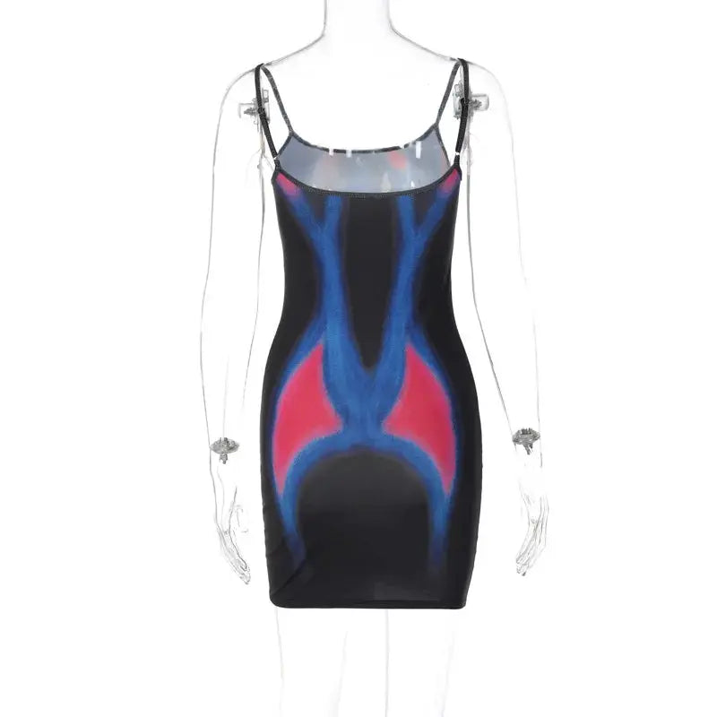 Fashion Printing Bodycon Dress For Women Summer Y2k Clothes Spaghetti Strap Mini Vestidos De Mujer Sleeveless One Piece Outfits