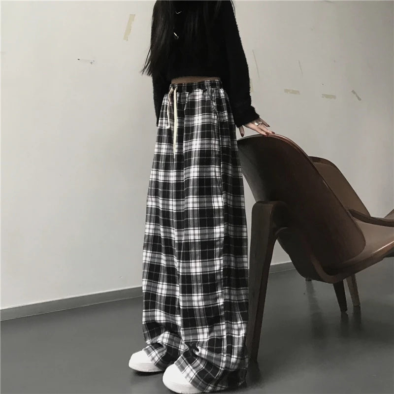 Premium Plaid Sweatpants Wide Leg For Students