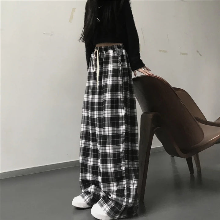 Premium Plaid Sweatpants Wide Leg For Students
