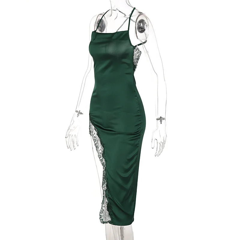 Exclusive Black Satin Midi Sheath Dress For Summer
