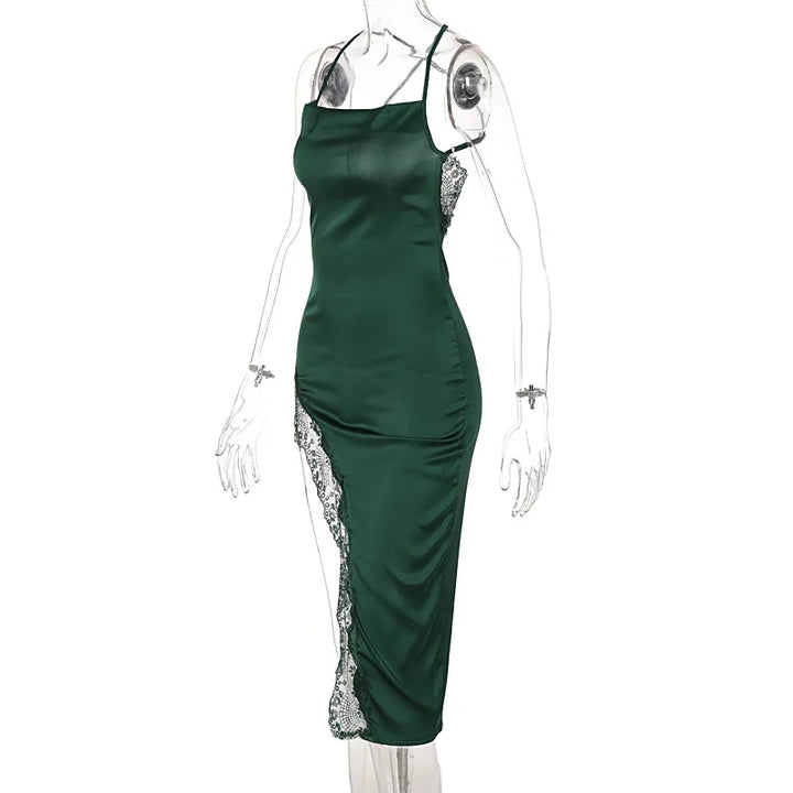 Exclusive Black Satin Midi Sheath Dress For Summer