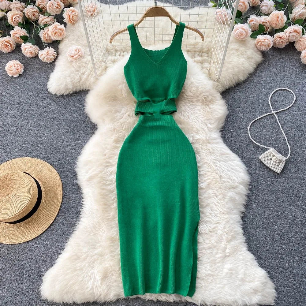 YuooMuoo Women Cutout Waist Knitted Bodycon Dress