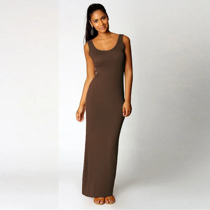 Women Sleeveless Maxi Bodycon Dress Solid Color