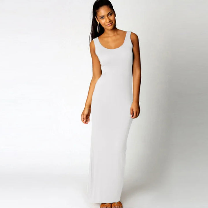 Women Sleeveless Maxi Bodycon Dress Solid Color