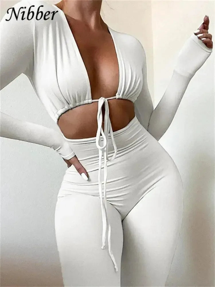Sultry Vixen V Neck Bodycon Jumpsuit For Elegant Women