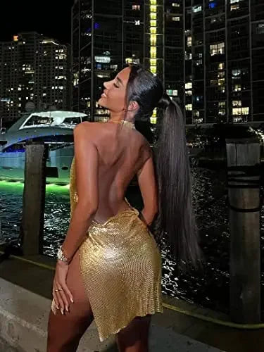 Sexy Bling Bodycon Mini Dress Halter Backless