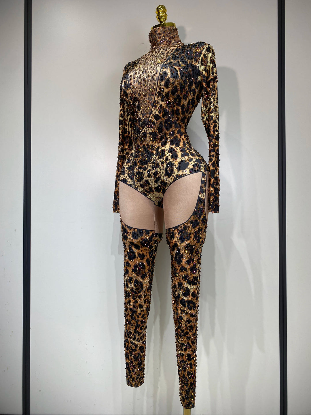 Leopard Print Bodycon Jumpsuit for Nightclub Stage