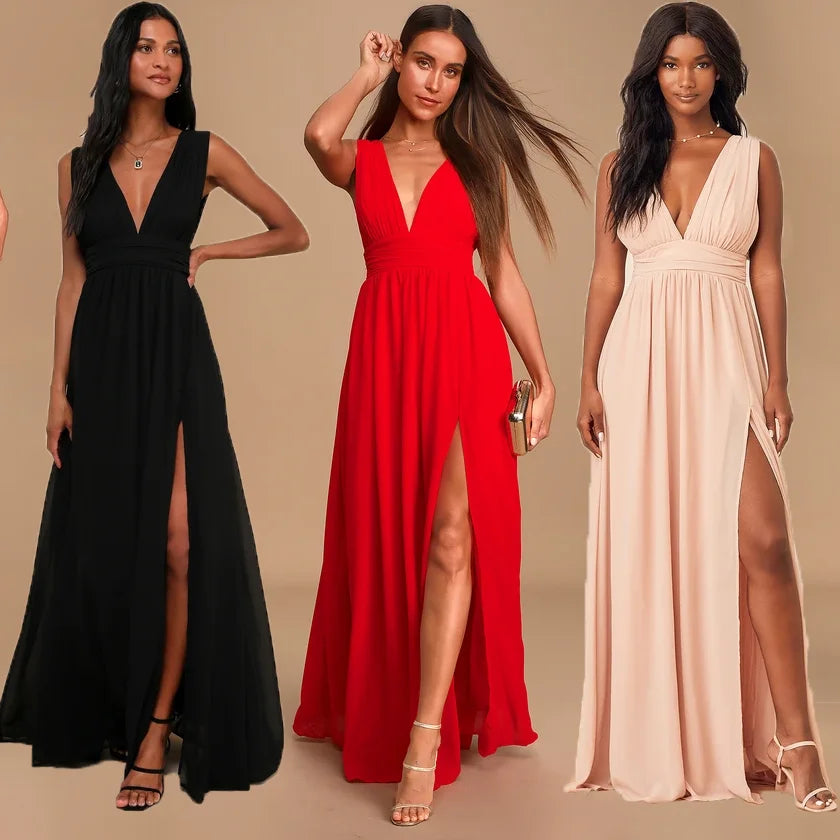 Red Backless Maxi Dress For Party And Bridesmaid