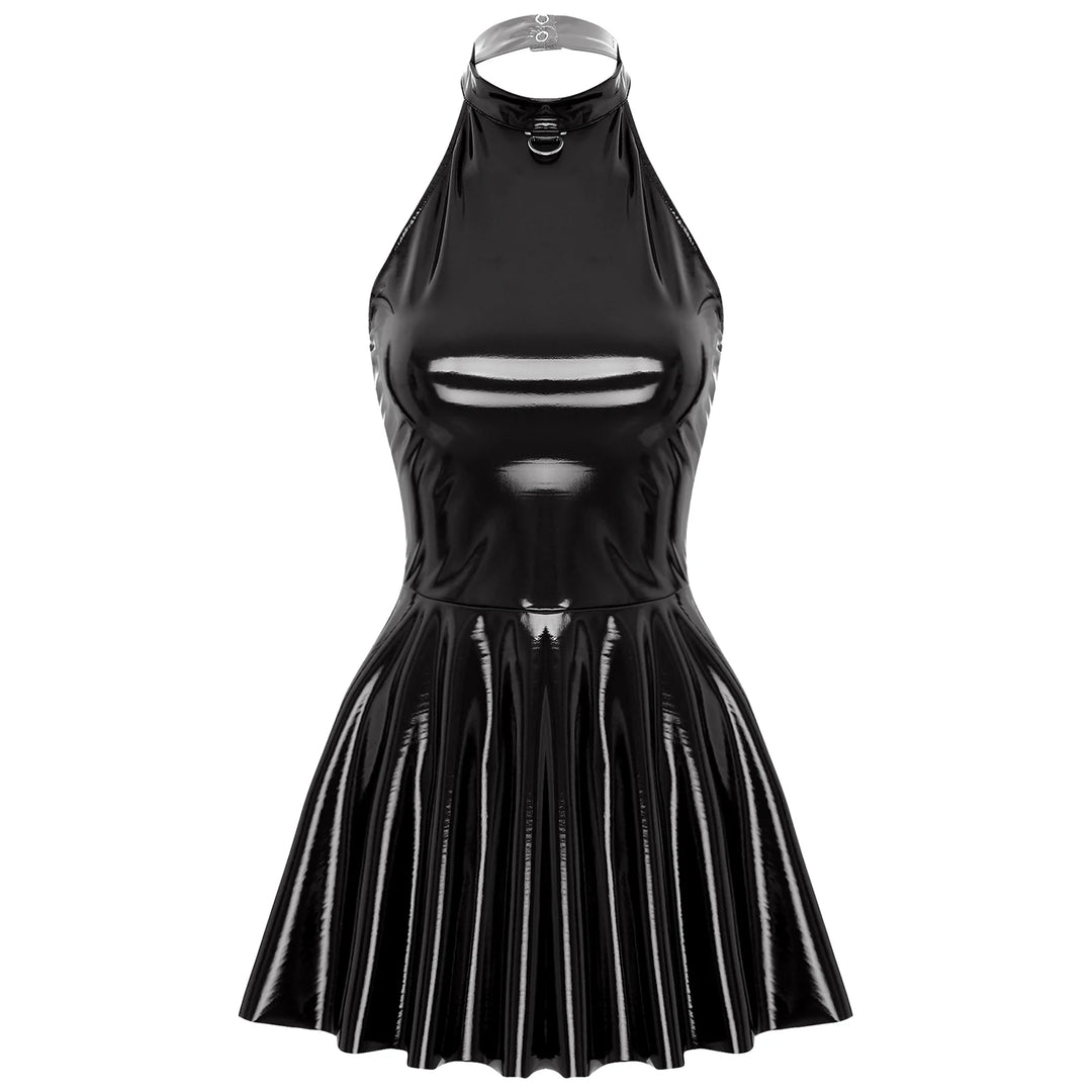 Luxury Glossy Patent Leather Mini A Line Dress