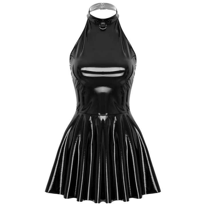Luxury Glossy Patent Leather Mini A Line Dress