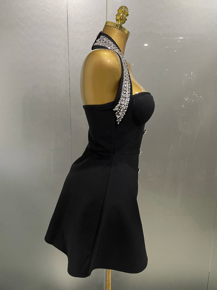 Stunning Black Sequin Off Shoulder Crystal Slim