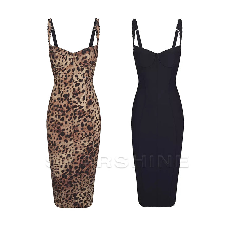 Elegant Leopard Print Midi Dress For Bold Look