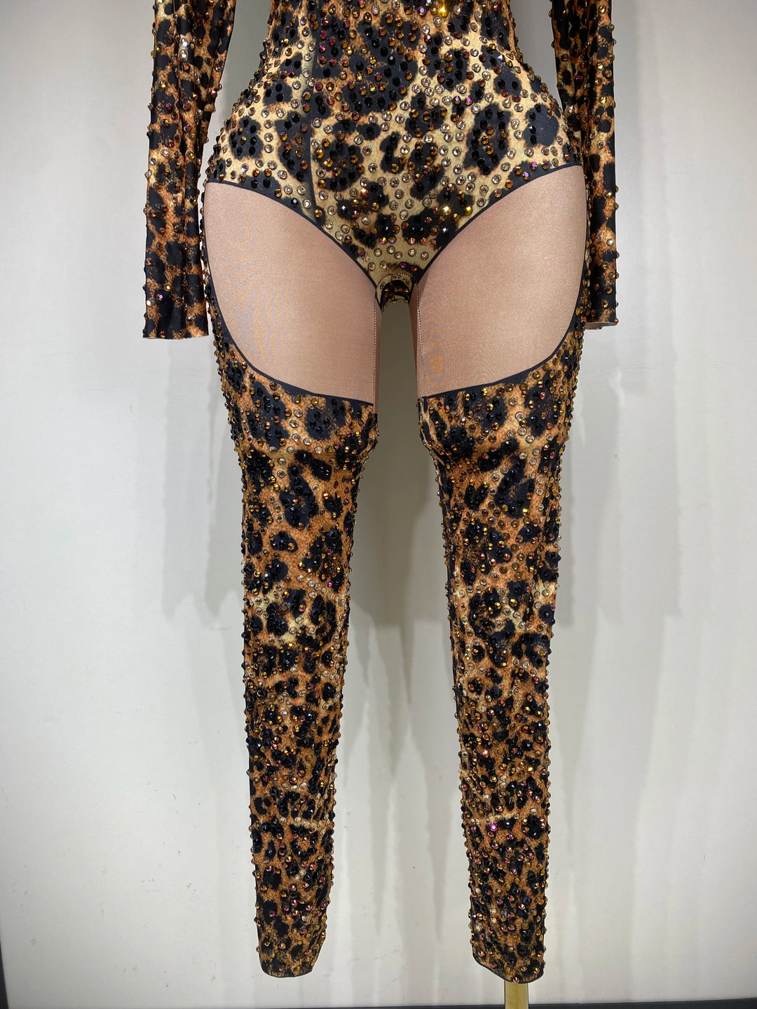 Leopard Print Bodycon Jumpsuit for Nightclub Stage