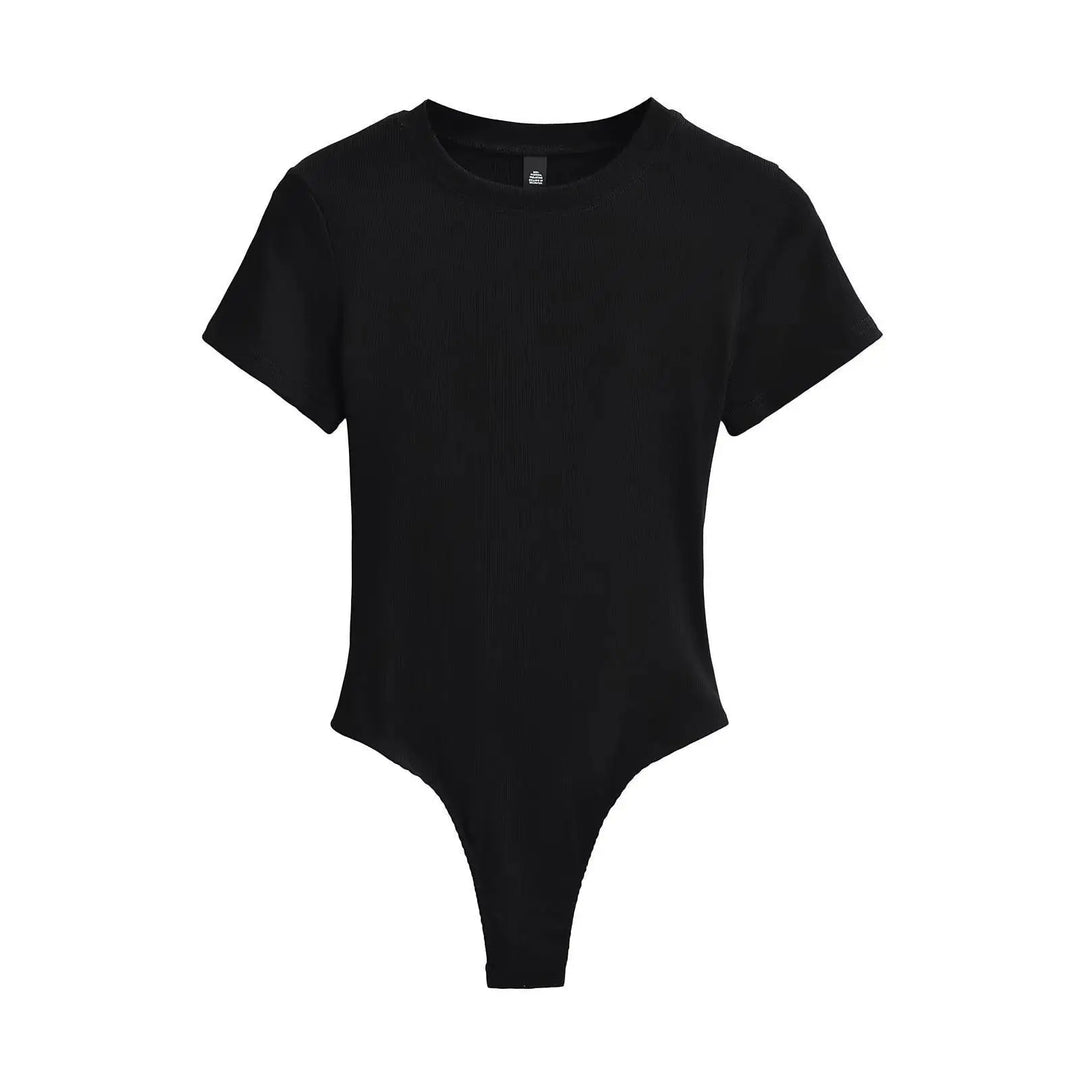 Women Summer Short Sleeve O-neck Slim Fit Knit Bodysuit