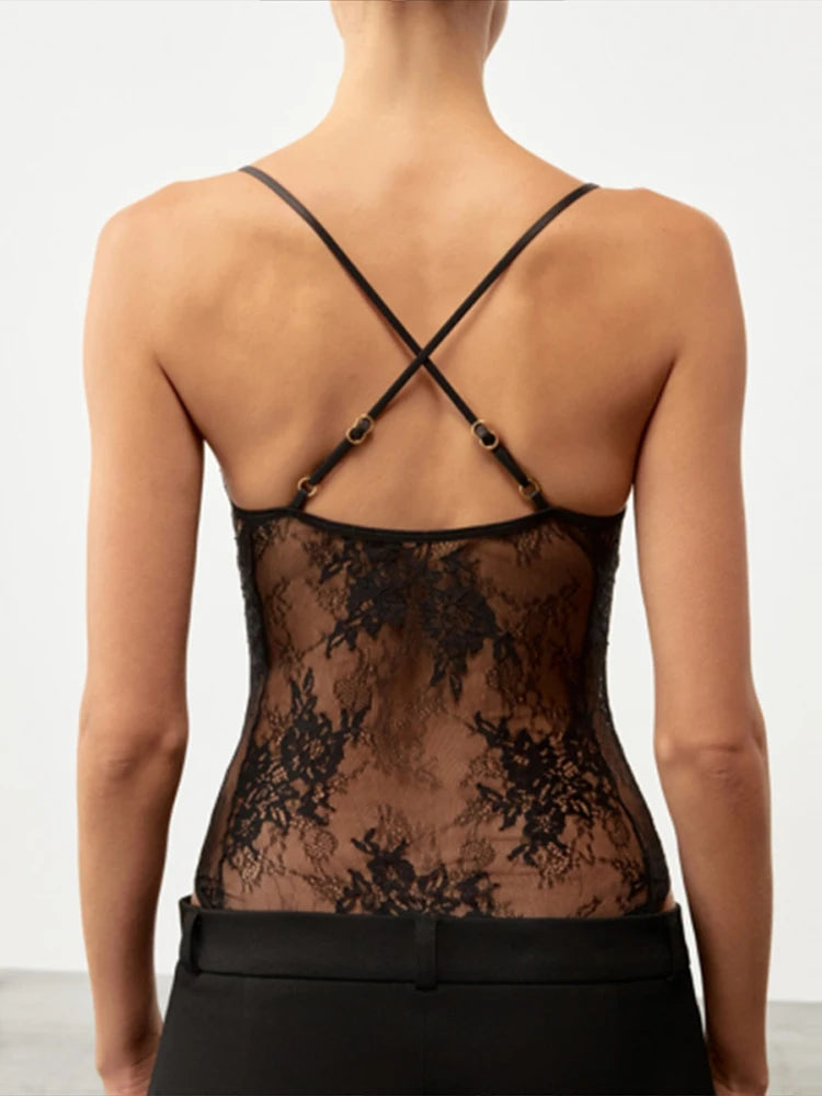 Stunning Sexy Lace Halter Bodysuit Slim Waist Cinch