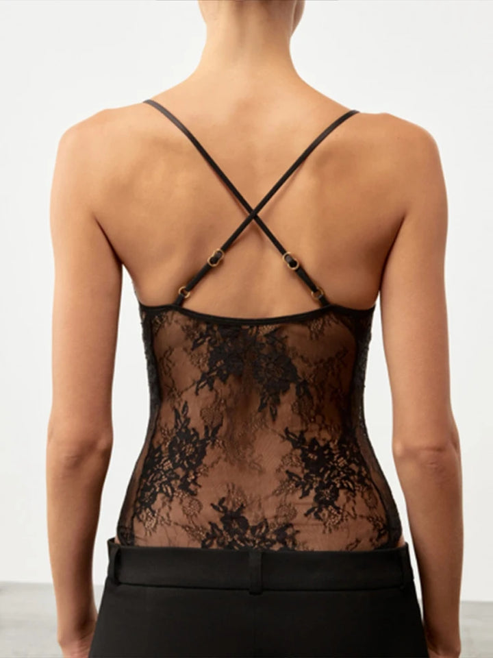 Stunning Sexy Lace Halter Bodysuit Slim Waist Cinch