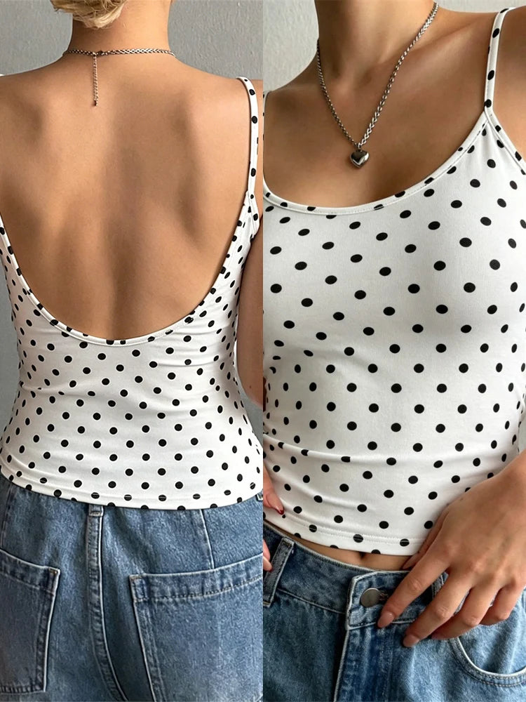 Women Backless Cami Crop Top Summer Solid Color Casual Sleeveless Top Streetwear Y2K Clothes