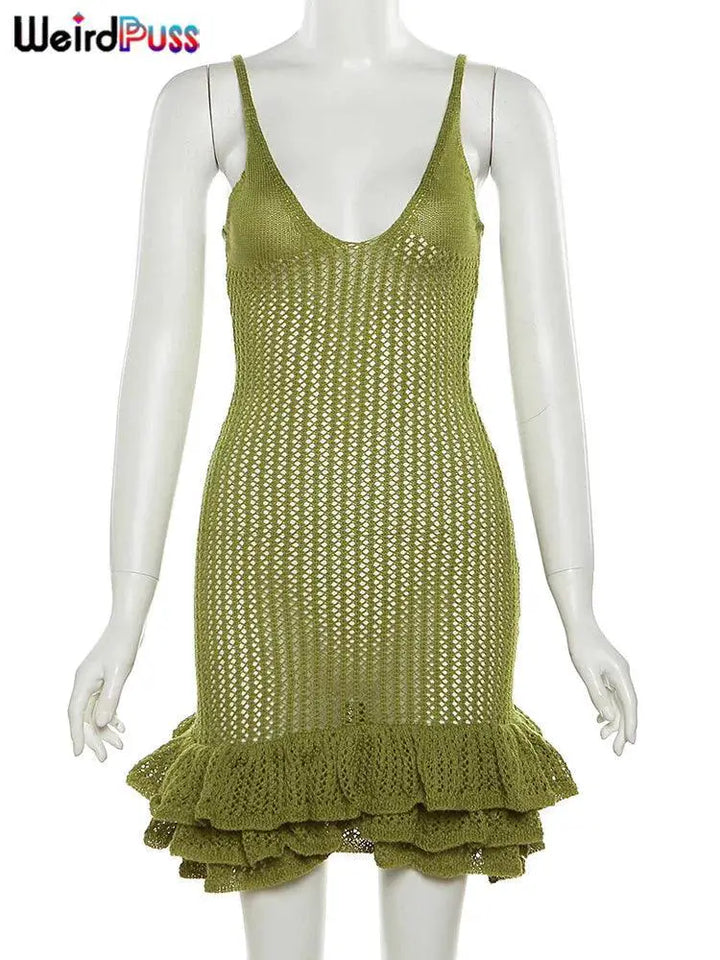 Seductive Hipster Clubwear With Peekaboo Pleats Dress