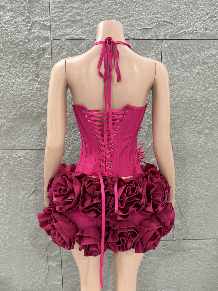White Red Rose Strapless Bodycon Dress 2P