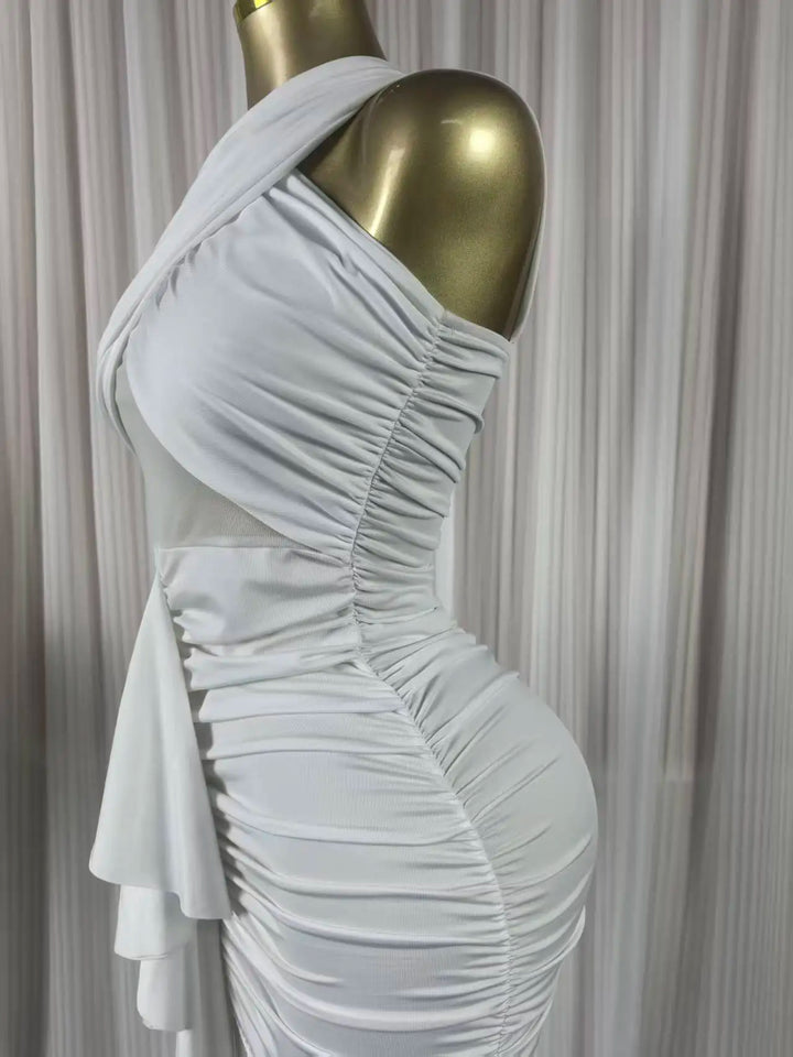 Women Wrap Halter Neck Ruched Maxi Tassel