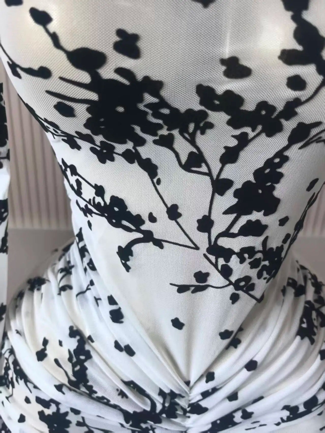 Elegant Sheer Mesh Evening Gown Long Sleeve Formal