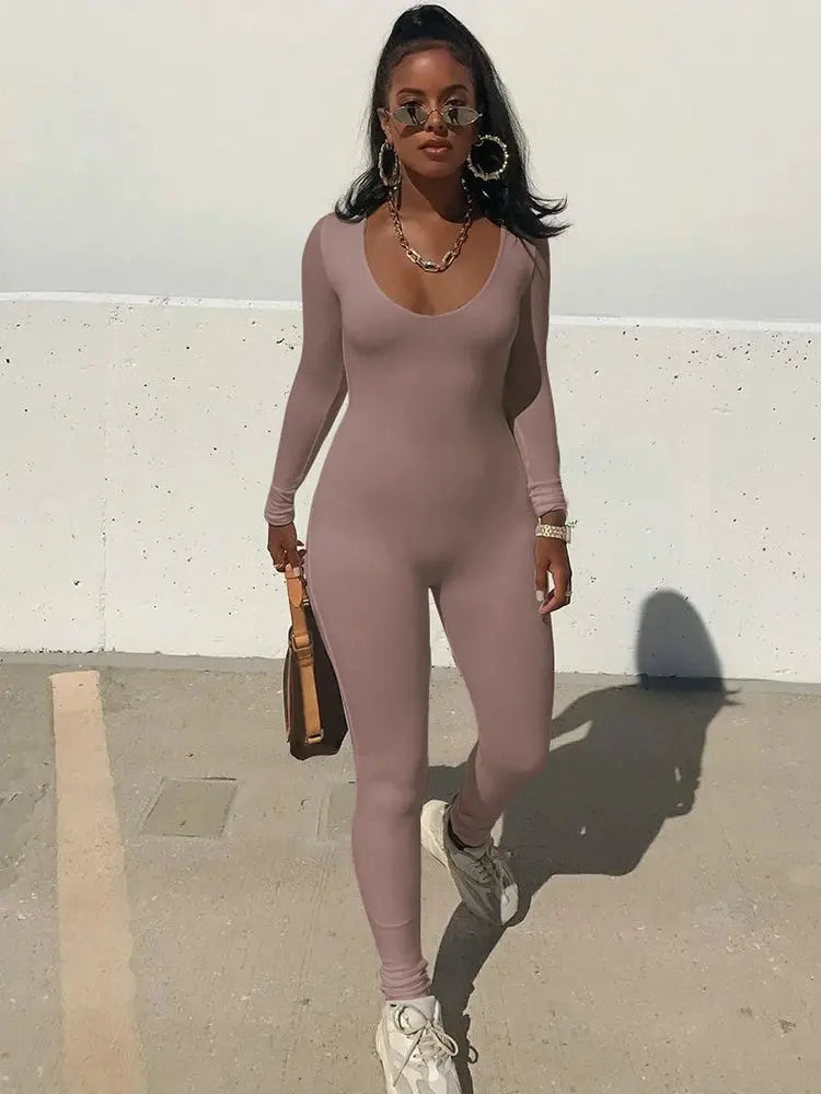 Dulzura Women 2024 Autumn Winter Long Sleeve Bodycon Streetwear Jumpsuit Overall One Piece Outfit Wholesale Items for Business