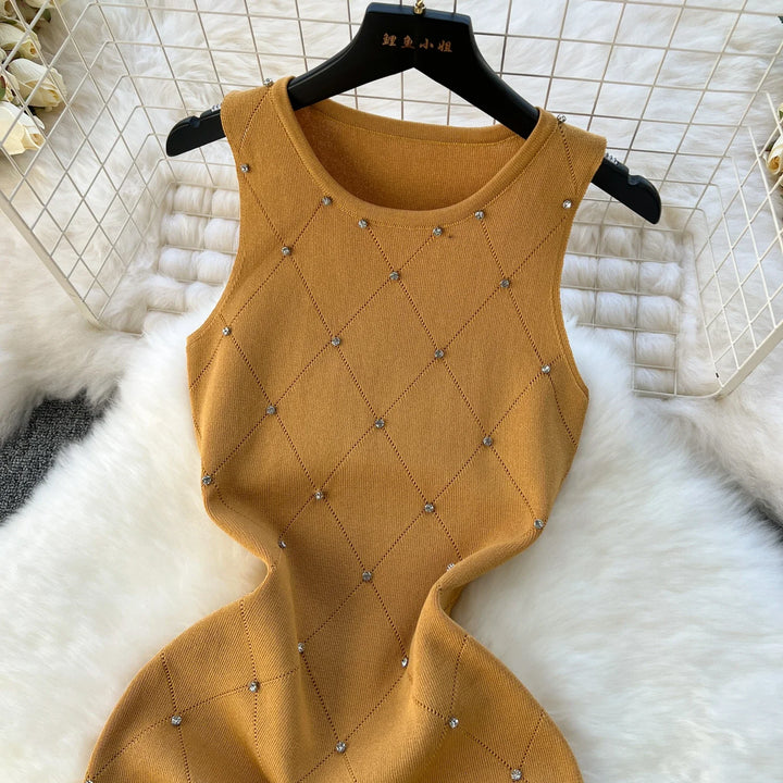 Summer Beaded Knitted Bodycon Sheath Dress