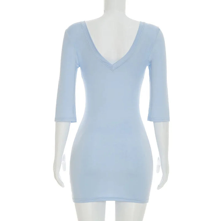 Luxurious Solid V‑Neck Bodycon Mini Knit Dress