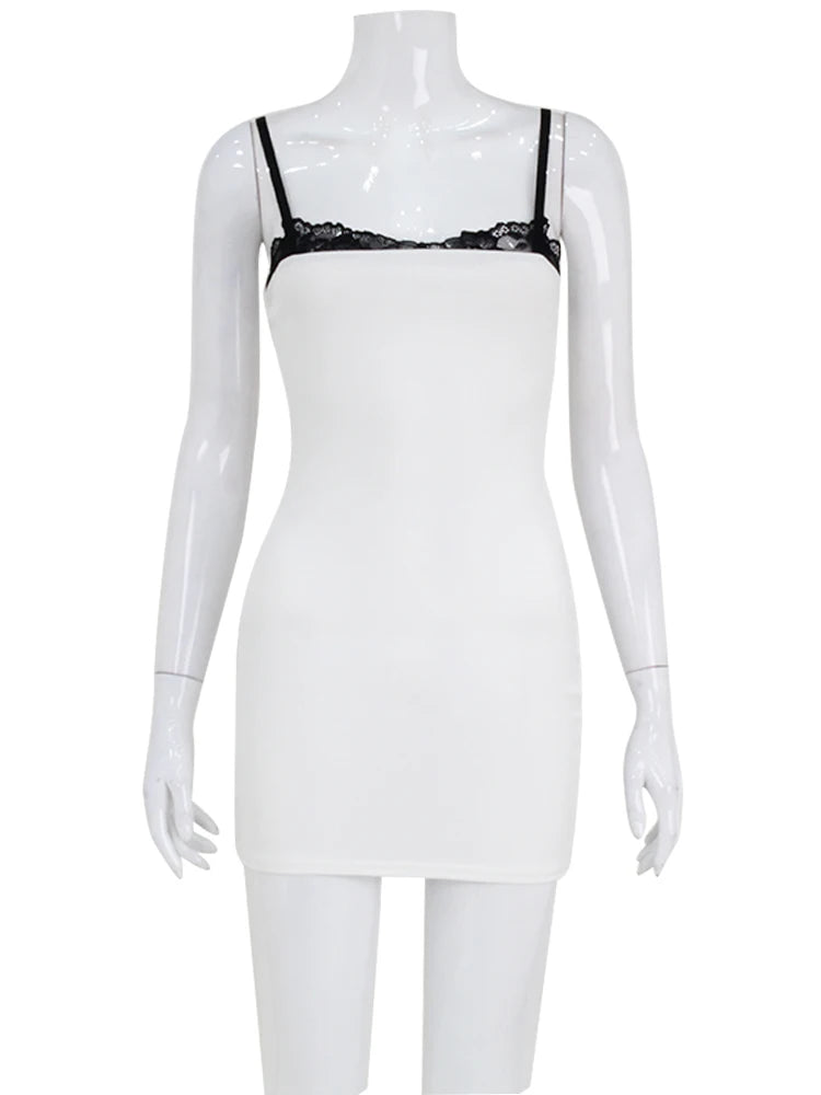Lace Patchwork Spaghetti Dress Bodycon Mini Women