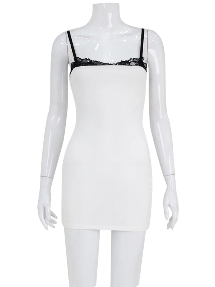 Lace Patchwork Spaghetti Dress Bodycon Mini Women