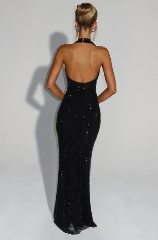 Sleeveless Sequined Mesh Maxi Dress Bodycon