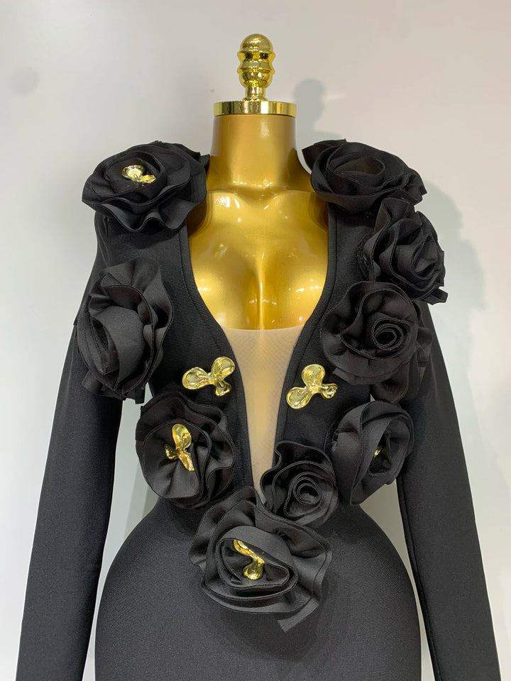 Luxury 3D Floral Bandage Dress For Stunning