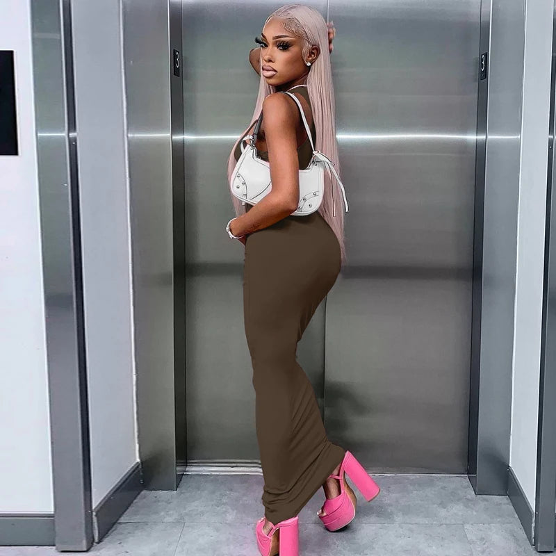 Luxury Architectural Ribbed Sleeveless Maxi Dress