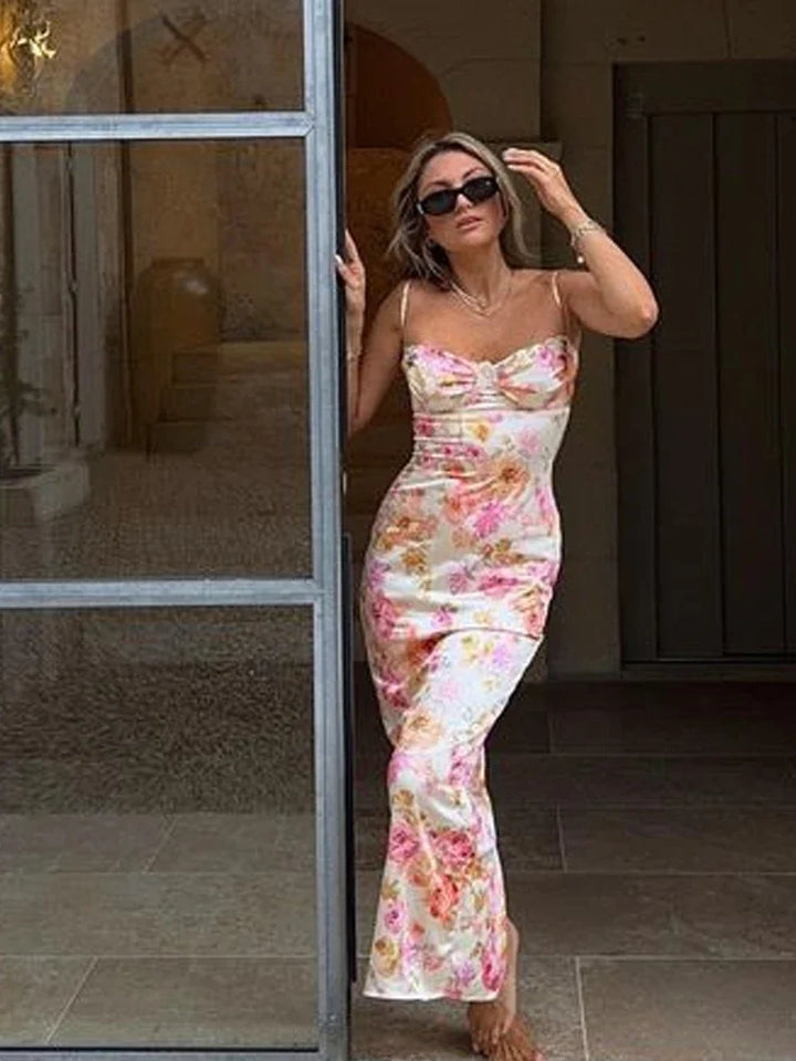 Floral Spaghetti Strap Maxi Dress Wedding Guest