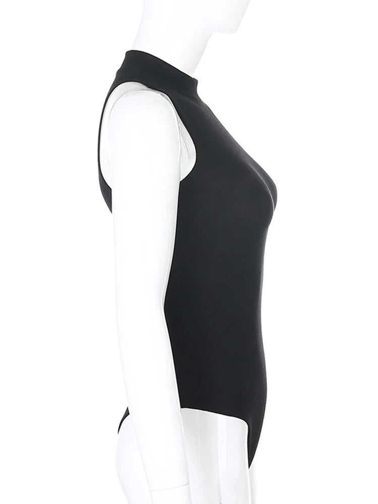 Harajuku Solid Sleeveless Jumpsuit Women Black