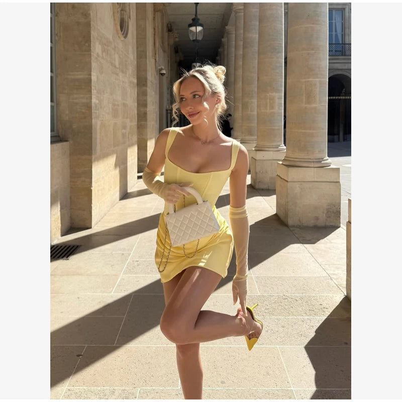 Exclusive Halter Square Neck Tailored Mini Dress