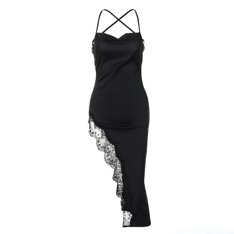 Exclusive Black Satin Midi Sheath Dress For Summer