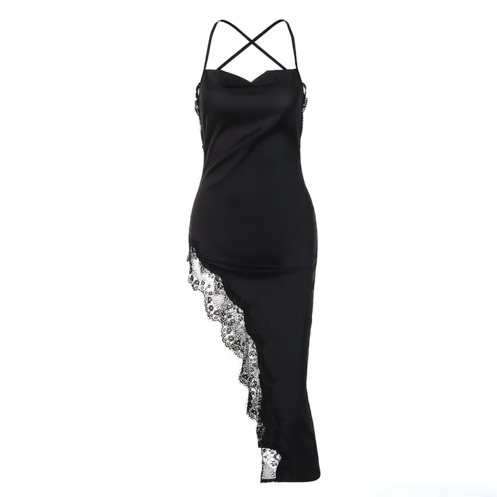 Exclusive Black Satin Midi Sheath Dress For Summer