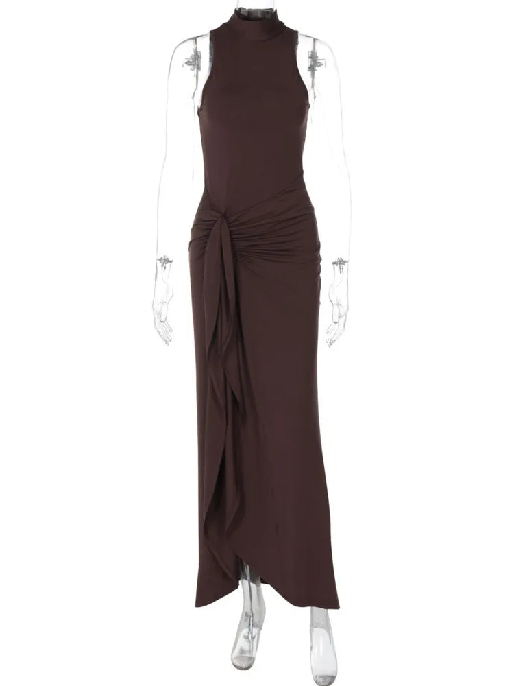Elegant Ruched Draped Maxi Dress For Women