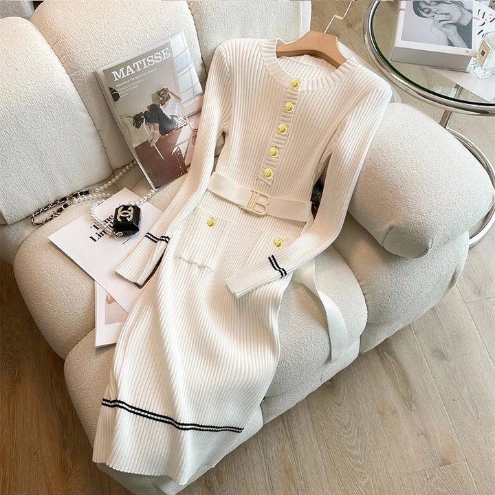 YuooMuoo Women Knitted Belted Dress Bodycon Office
