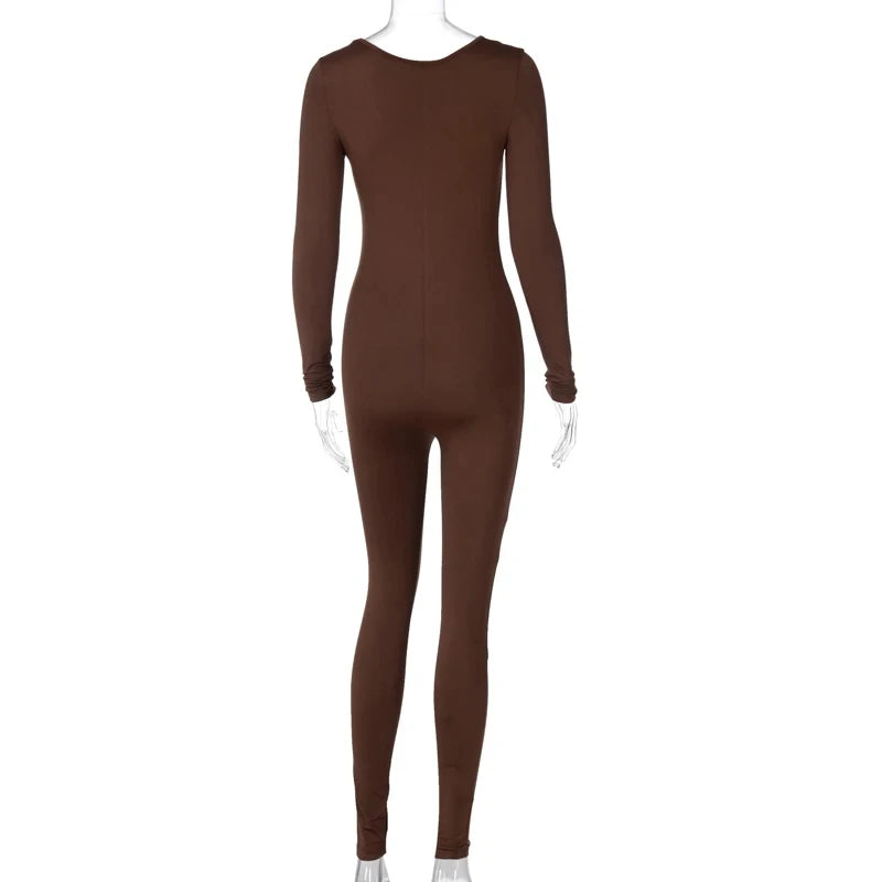 Slim Long Sleeve Knitted Jumpsuit For Women
